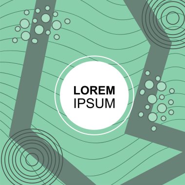Çeşitli geometrik şekilli, süslemeli ve metin alanlı soyut arkaplan kare kartı. Geometrik memphis tarzıyla kare duvar kağıdı.
