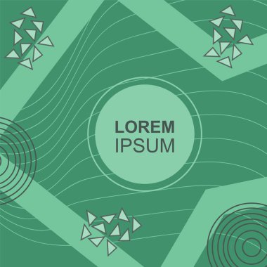 Çeşitli geometrik şekilli, süslemeli ve metin alanlı soyut arkaplan kare kartı. Geometrik memphis tarzıyla kare duvar kağıdı.