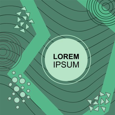 Çeşitli geometrik şekilli, süslemeli ve metin alanlı soyut arkaplan kare kartı. Geometrik memphis tarzıyla kare duvar kağıdı.