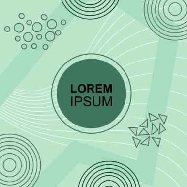 Çeşitli geometrik şekilli, süslemeli ve metin alanlı soyut arkaplan kare kartı. Geometrik memphis tarzıyla kare duvar kağıdı.