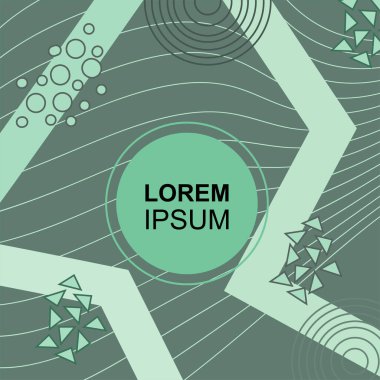 Çeşitli geometrik şekilli, süslemeli ve metin alanlı soyut arkaplan kare kartı. Geometrik memphis tarzıyla kare duvar kağıdı.