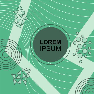 Çeşitli geometrik şekilli, süslemeli ve metin alanlı soyut arkaplan kare kartı. Geometrik memphis tarzıyla kare duvar kağıdı.