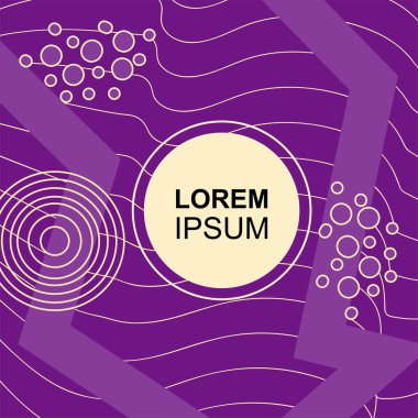 Çeşitli geometrik şekilli, süslemeli ve metin alanlı soyut arkaplan kare kartı. Geometrik memphis tarzıyla kare duvar kağıdı.