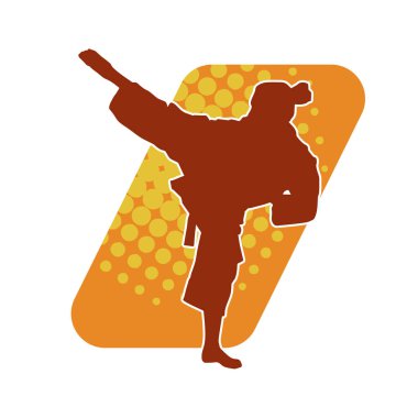 Tekmeleyen bir kadının silueti. Hareket halindeki bir kadın dövüş sanatının silüeti..