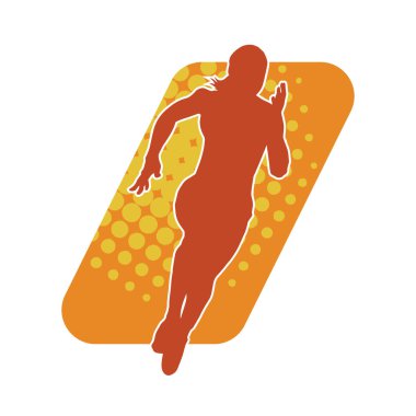 Koşan bir kadının silueti. Dişi bir koşunun silueti.