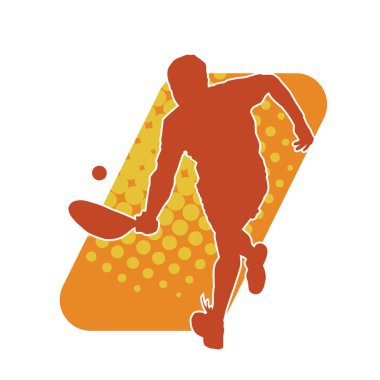 Hareketli bir erkek tenisçinin silueti. Raketle tenis oynayan bir adamın silueti..