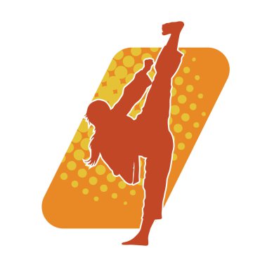 Dövüş sanatları yapan zayıf bir kadının silueti. Dövüş sanatlarında çalışan bir kadının silueti..