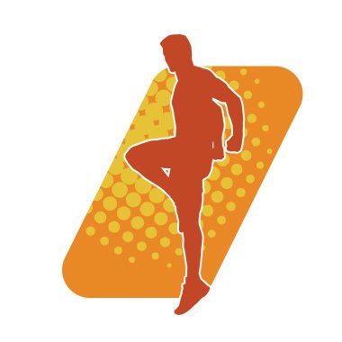 Sportif bir erkeğin silueti spor salonunda poz veriyor. Aerobik yapan zayıf bir adamın silueti..