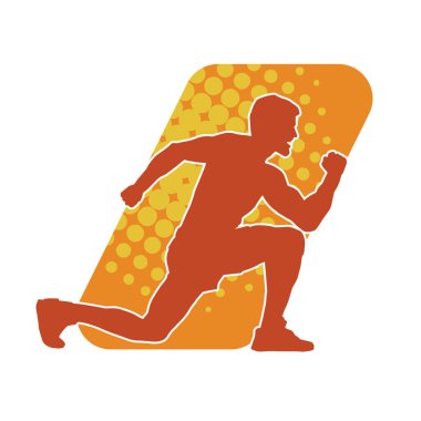 Sportif bir erkeğin silueti spor salonunda poz veriyor. Aerobik yapan zayıf bir adamın silueti..