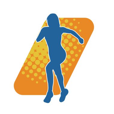 Koşan bir kadının silueti. Dişi bir koşunun silueti.