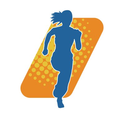 Koşan bir kadının silueti. Dişi bir koşunun silueti.