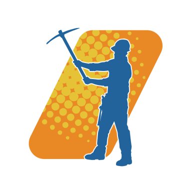 Görev sırasında baltayla dolaşan işçi kostümlü bir adamın silüeti. Bir madencinin hareket halindeki silueti balta aracı ile poz verir.