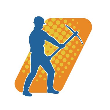 Görev sırasında baltayla dolaşan işçi kostümlü bir adamın silüeti. Bir madencinin hareket halindeki silueti balta aracı ile poz verir.