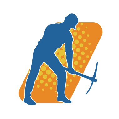 Görev sırasında baltayla dolaşan işçi kostümlü bir adamın silüeti. Bir madencinin hareket halindeki silueti balta aracı ile poz verir.