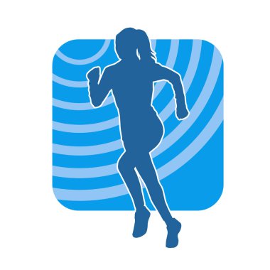 Koşan bir kadının silueti. Dişi bir koşunun silueti.