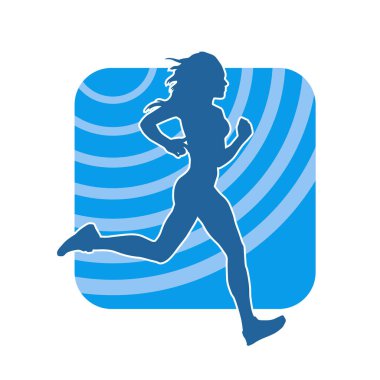 Koşan bir kadının silueti. Dişi bir koşunun silueti.