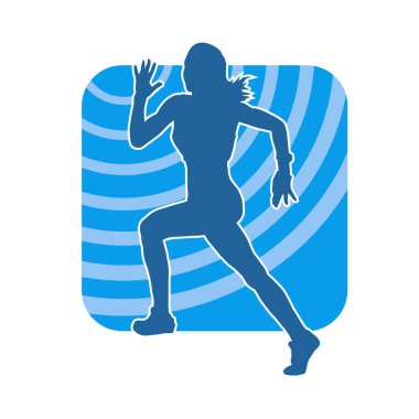 Koşan bir kadının silueti. Dişi bir koşunun silueti.