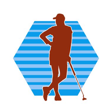 Golf oynayan bir kadının silüeti. Hareketli bir kadın golfçünün silueti..