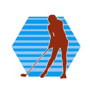 Golf oynayan bir kadının silüeti. Hareketli bir kadın golfçünün silueti..