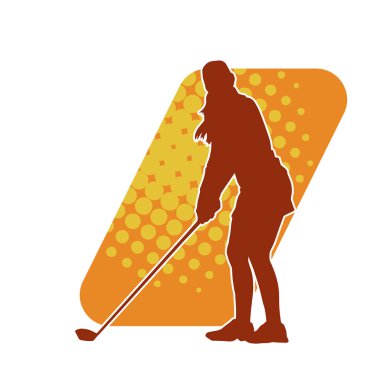 Golf oynayan bir kadının silüeti. Hareketli bir kadın golfçünün silueti..