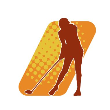 Golf oynayan bir kadının silüeti. Hareketli bir kadın golfçünün silueti..