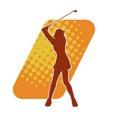 Golf oynayan bir kadının silüeti. Hareketli bir kadın golfçünün silueti..