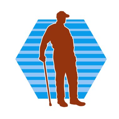 Yürüyen bastonla ayakta duran yaşlı bir adamın silueti..