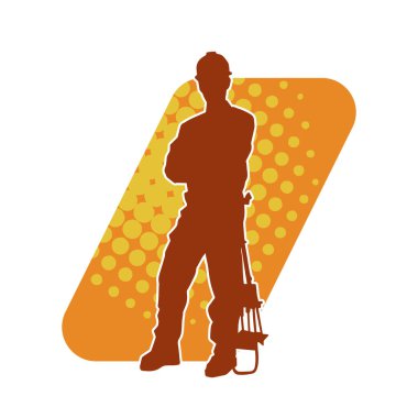 İnşaat işçisi kostümlü bir adamın silueti. İnşaat işçisinin silueti pozda.. 