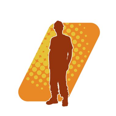 İnşaat işçisi kostümlü bir adamın silueti. İnşaat işçisinin silueti pozda.. 