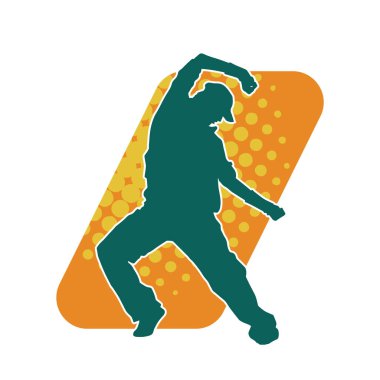 Hareket halindeki bir erkek dansçının silueti. Dans eden bir adamın silueti..