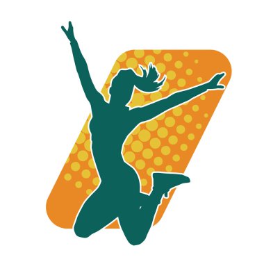 Neşeli bir şekilde atlayan mutlu, zayıf bir kadının silueti.