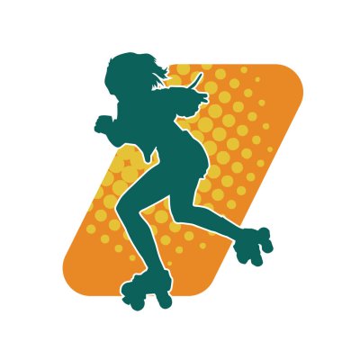 Paten kayan bir kadının silüeti. Sportif kadın silueti Tekerlekli sandalyede iyi eğlenceler.