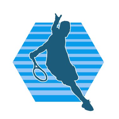 Hareketli bir erkek tenisçinin silueti. Raketle tenis oynayan bir adamın silueti..