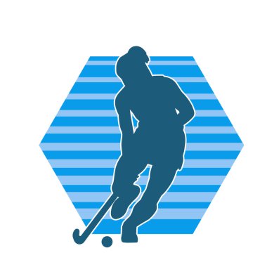 Çim hokeyi oynayan kadın atlet silueti. Çim hokeyi oynayan bir kadının silueti..