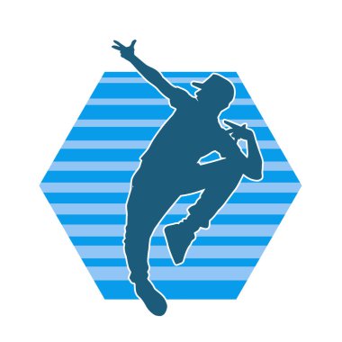 Sıska bir adamın dans pozunun silueti. Hareket halindeki bir erkek dansçının silueti.