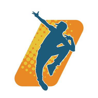 Sıska bir adamın dans pozunun silueti. Hareket halindeki bir erkek dansçının silueti.