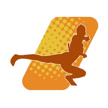 Sıska bir kadının silueti dövüş sanatları tekmesi atıyor.. 