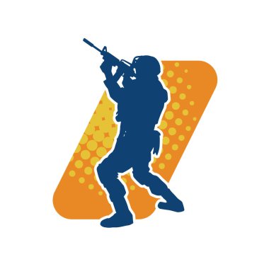 Silhouette of a male soldier carrying machine gun weapon. Silhouette of a sniper shooter in action. clipart