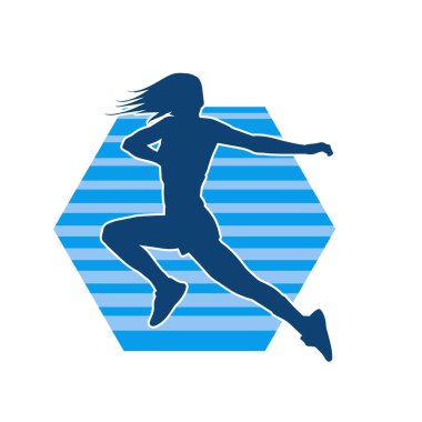 İnce bir kadın atlama pozu silueti. Sıradan bir kadının silueti atlıyor.