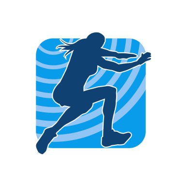 Mutlu bir kadının silueti atlama pozu. Bir kadın modelin silueti sıçrar.