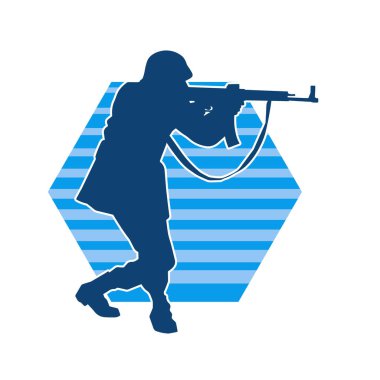 Silhouette of a male soldier carrying machine gun weapon. Silhouette of a sniper shooter in action. clipart