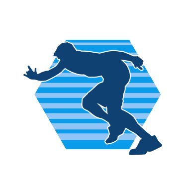 Koşu pozisyonundaki bir adamın silüeti. Siluet erkek koşusu pozu.