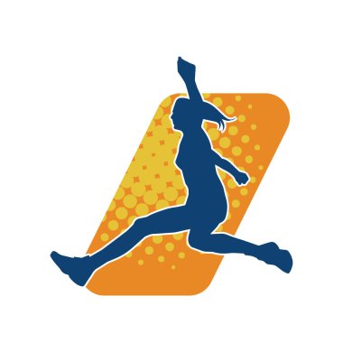 Sportif bir kadın atlama pozunun silüeti. Bir kadının silueti spor atlama pozu