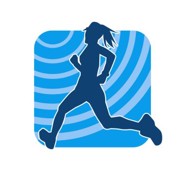Koşan bir kadının silueti. Dişi bir koşunun silueti.