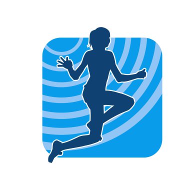Sportif bir kadın atlama pozunun silüeti. Bir kadının silueti spor atlama pozu