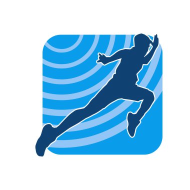 Koşu pozisyonundaki bir adamın silüeti. Siluet erkek koşusu pozu.