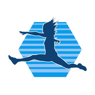 Sportif bir kadın atlama pozunun silüeti. Bir kadının silueti spor atlama pozu