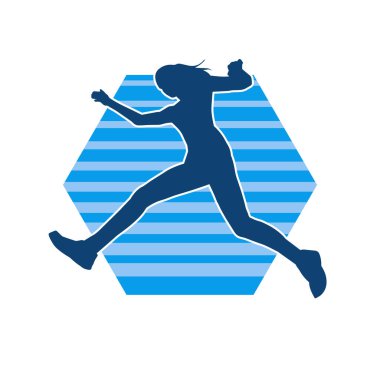 Sportif bir kadın atlama pozunun silüeti. Bir kadının silueti spor atlama pozu