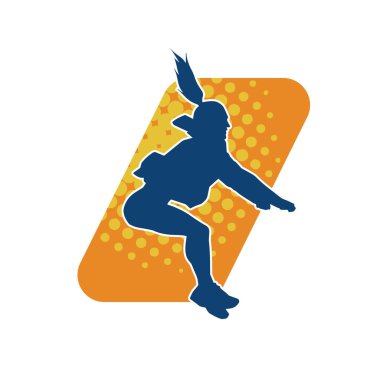 Sportif bir kadın atlama pozunun silüeti. Bir kadının silueti spor atlama pozu