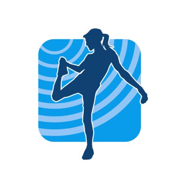 Sportif kadın silueti aerobik yapıyor. 